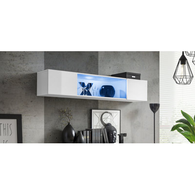 Balroop 63" Floating Shelf with 16-Color LED Lighting, High Gloss Finish