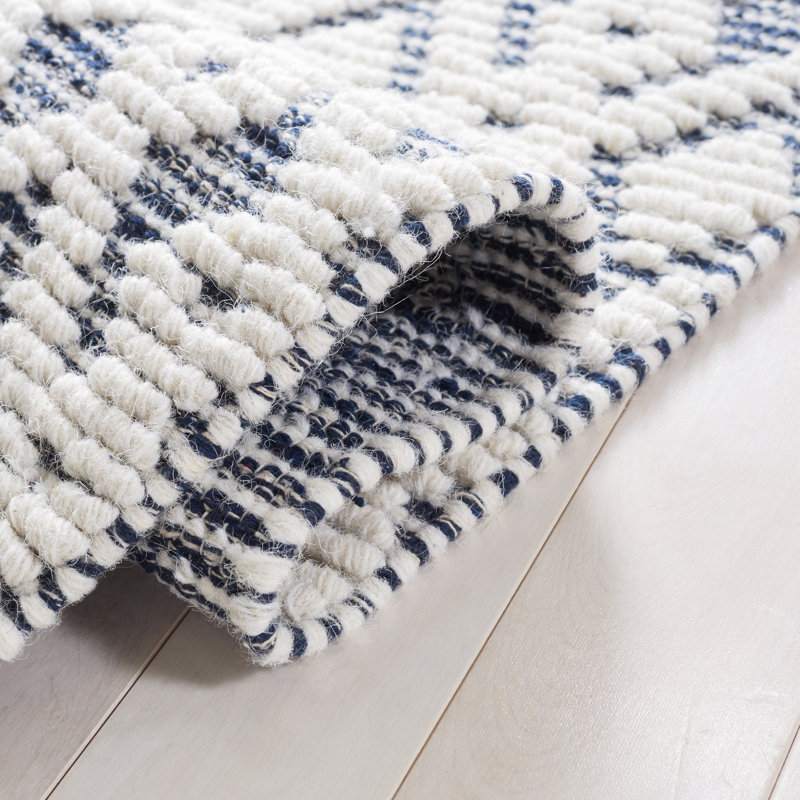 Burhardt Geometric Handwoven Ivory/Navy Area Rug, Square 6'