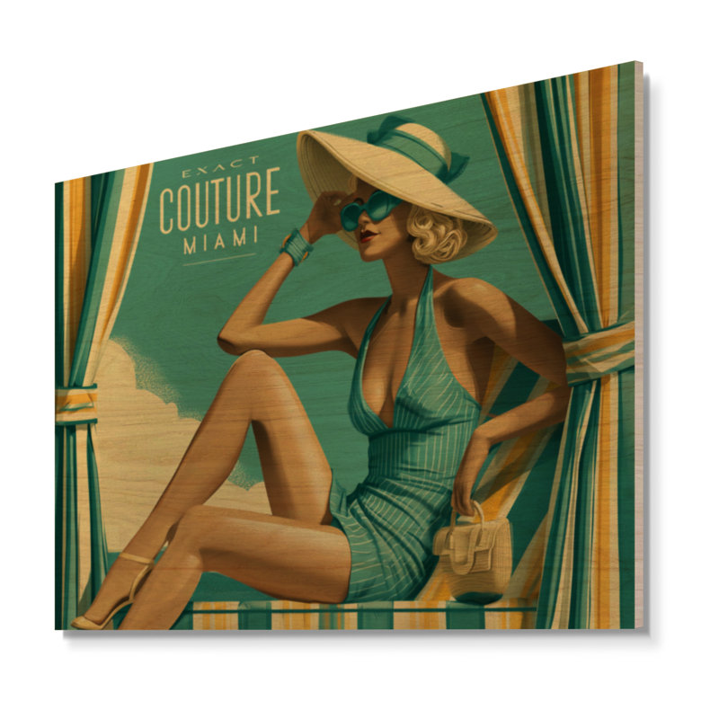 Décoration Miami Poolside - Tableau mural en bois pour femme élégante, H 30 po x l 40 po