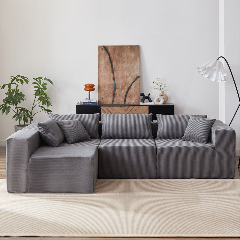 Canapé modulaire Boneless, Velours côtelé gris