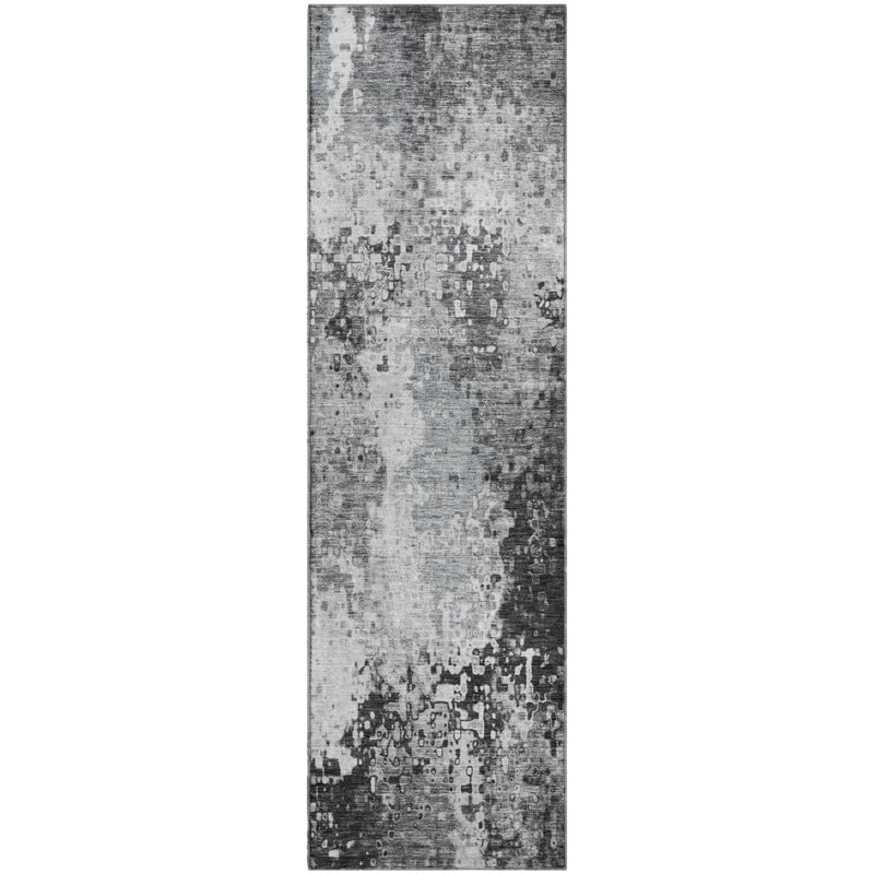 Premium Machine Washable Mayfield AMF2242 Abstract Rug, Gray, 2'3" x 7'6" Runner