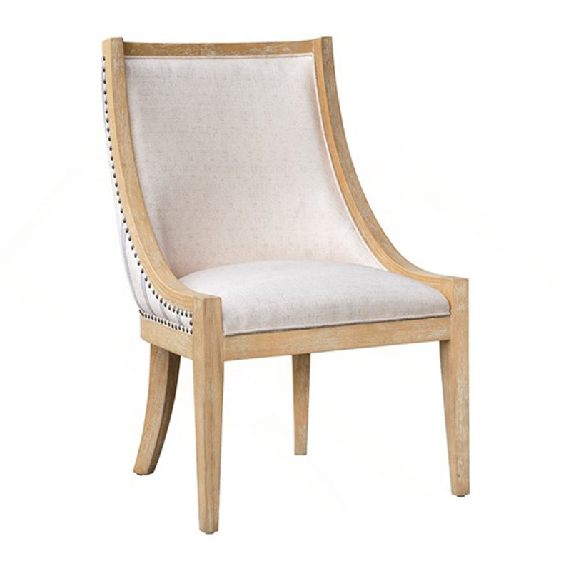 Chaise rembourrée avec garniture cloutée, Tissu beige / gris