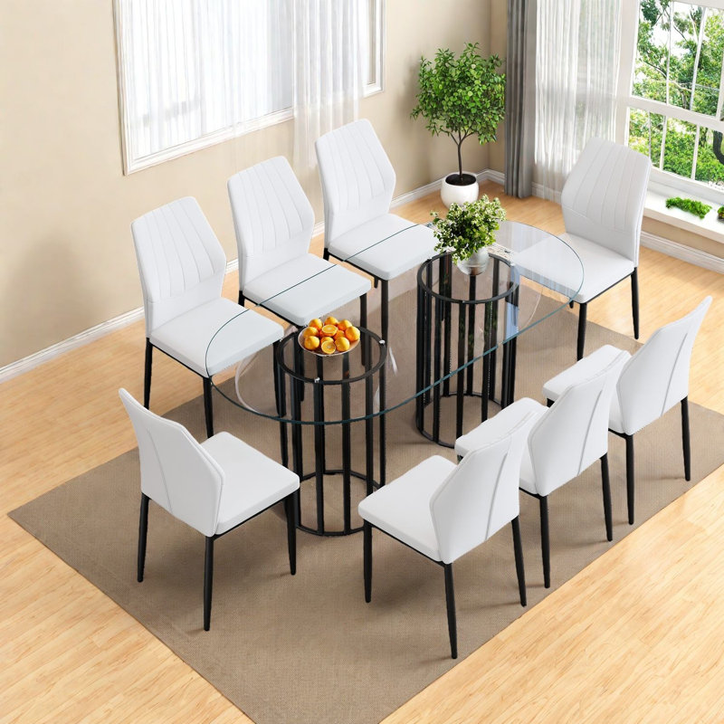 Ensemble de table de salle à manger (doit inclure à la fois la table et la chaise), ensemble de salle à manger moderne en métal et verre de 71 pouces