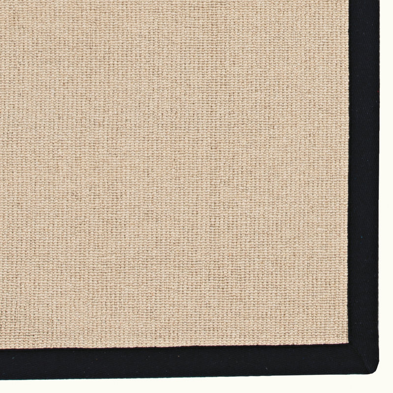 Nannette Handmade Light Beige Berber with Black Cotton Border Made in the USA Area Rug, Runner 2'6" x 8'
