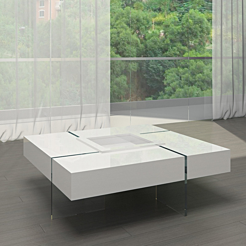 Nathan Single Coffee Table, White, 12" H x 47" L x 47" W