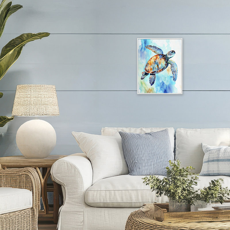 Tortue de mer de style aquarelle, estampe numérique, design par LSR Creative Studio, H 14 po x l 11 po