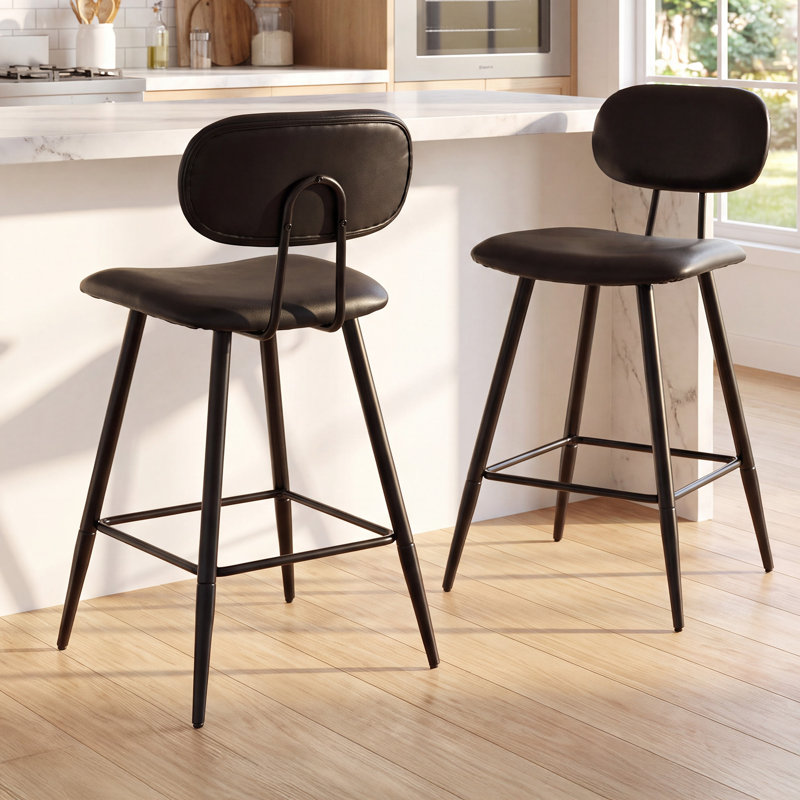 26.75" Leather Counter & Bar Stool with Large Seat and Back, Black