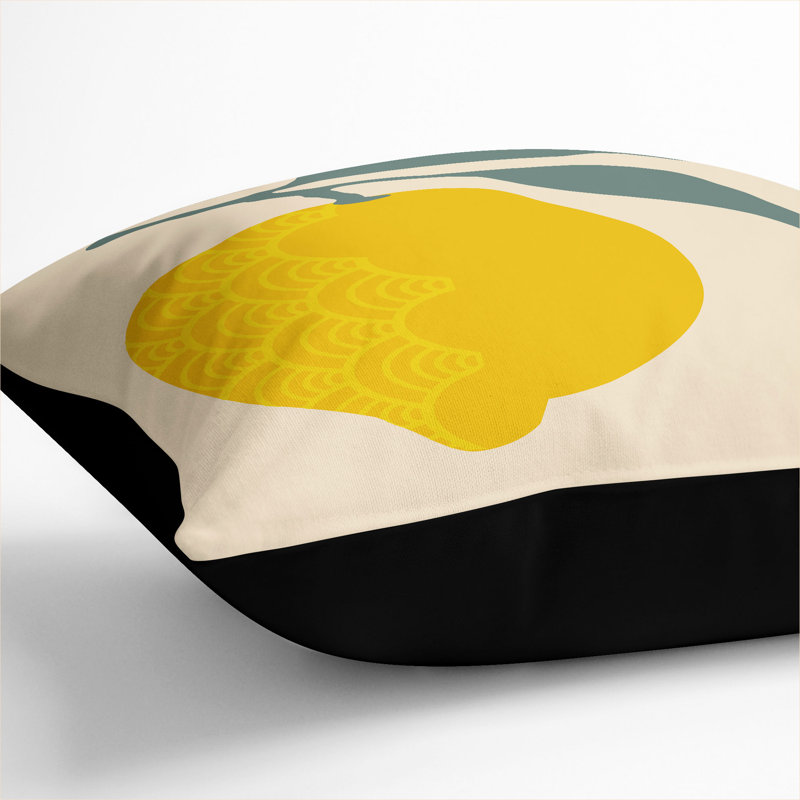 Lemon Fruit Square Throw Cushion, 55cm H x 55cm W x 20cm D, Black