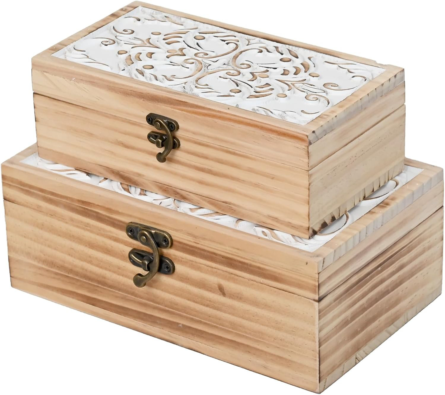 Gracie Oaks Wooden Box Set Of 2 - Rustic Farmhouse Decorative Boxes ...