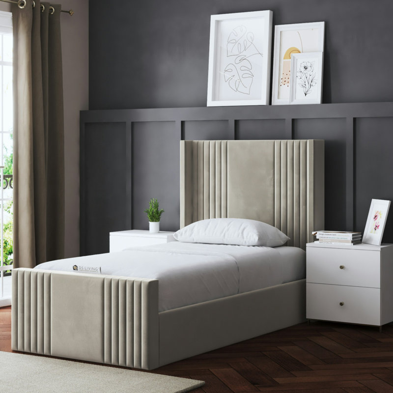 Elara Winged Ottoman Panel Bed with Headboard, Single (3'), Beige