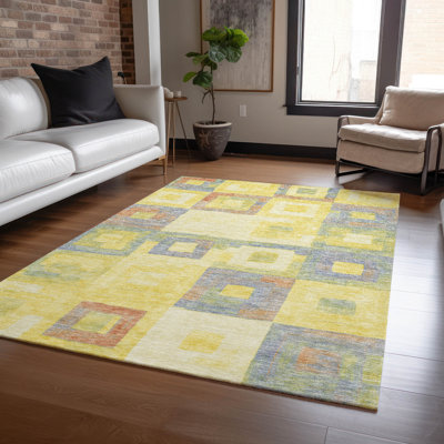 Machine Washable Indoor/Outdoor Cicel ACN1142 Yellow Rug