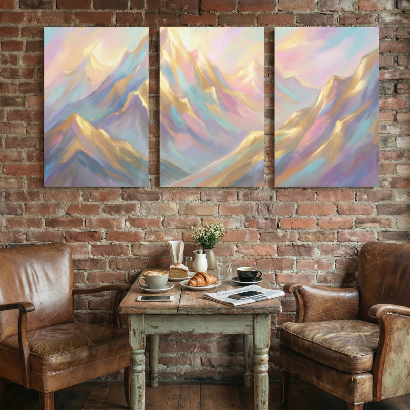 «Abstract Mountain Landscape Pastel Colors», ensemble de 3 reproductions d'art sur toile, 24” H x 48” W