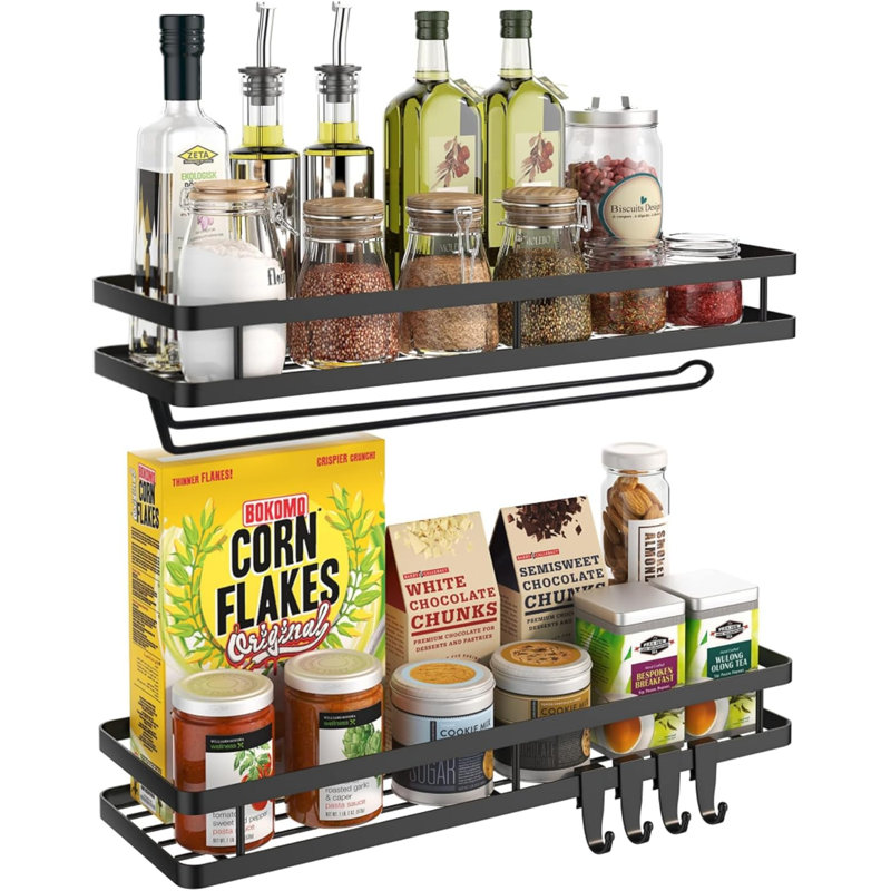 Étagère à épices murale avec porte-serviettes en papier, ensemble de 2 tablettes de rangement en acier inoxydable pour armoire de cuisine
