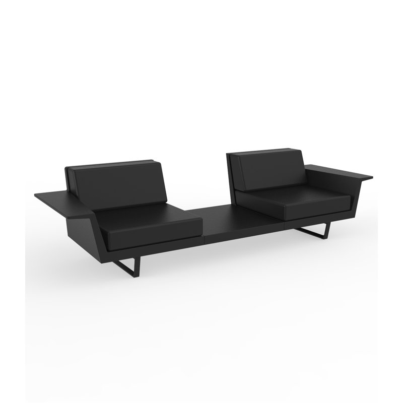 Delta 110.25" W 2 Seat Loveseat and Table, Black Polyester, Basic Black