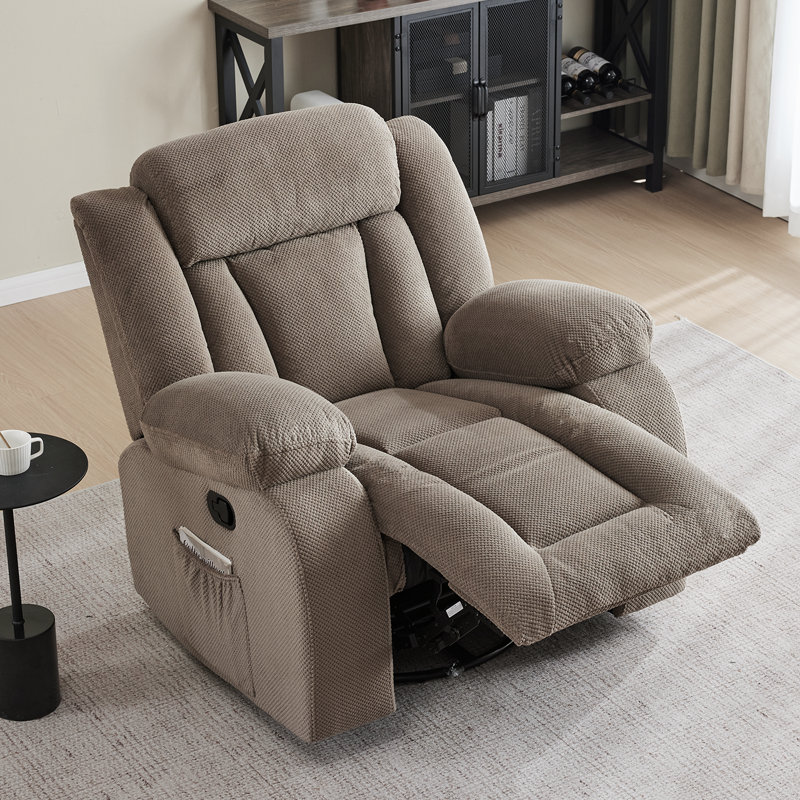Fauteuil inclinable manuel berçant pivotant en tissu de technologie large 37,23 po Kokal, Marron clair