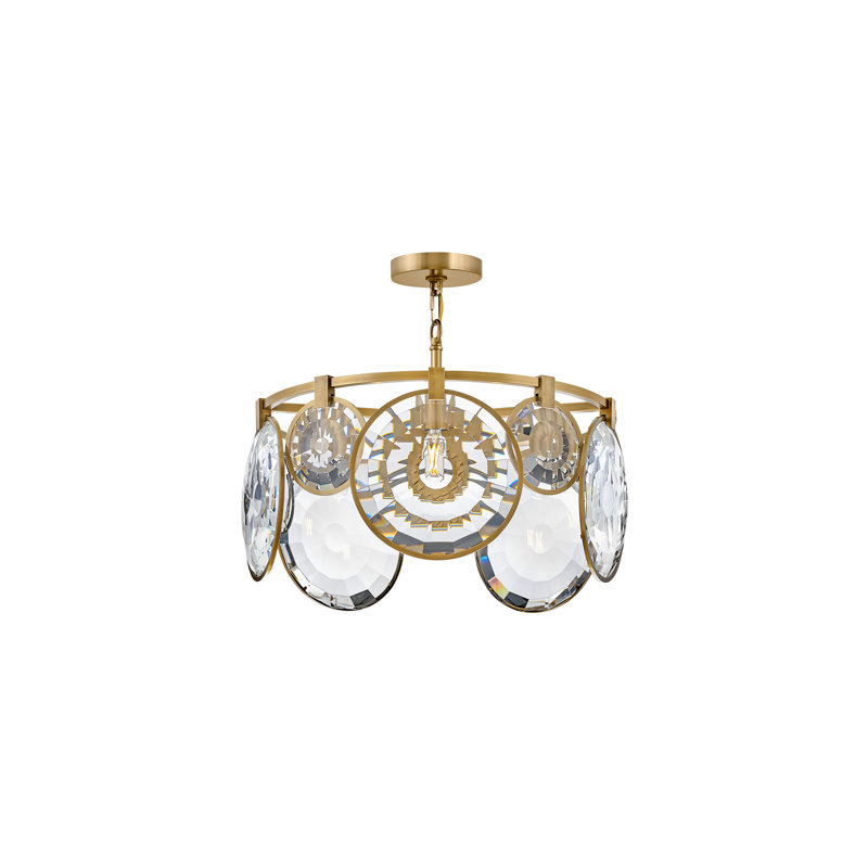 Lustre convertible 5 lumières Nala avec verre cristal optique à multiples facettes, Laiton héritage
