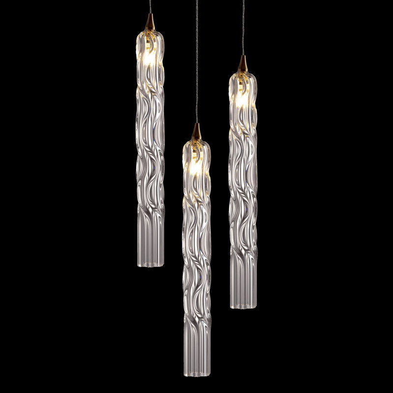 Crystal Falls 3 - Light Cluster Cylinder Pendant, Satin Nickel