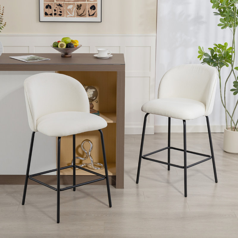 Ensemble de 2 tabourets de bar 27 po à hauteur de comptoir moderne avec dossier, blanc crème