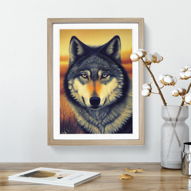 Beautiful Wolf - Wall Art, 48cm H x 36cm W, Oak Framed, White