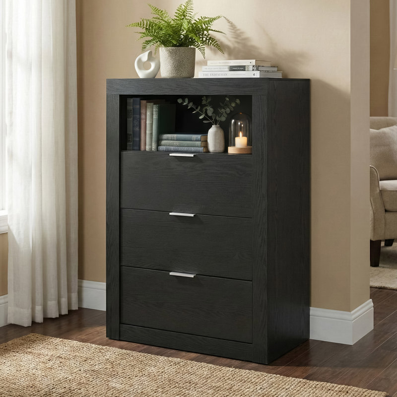 Commode 3 tiroirs avec tablette Hildebran, Noir