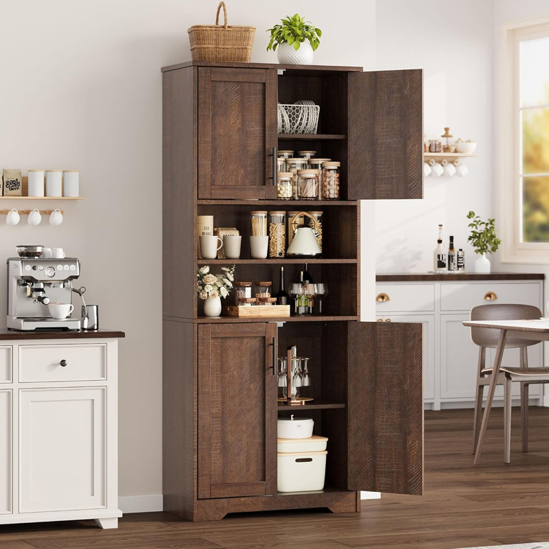 Armoire de rangement multifonctionnelle de 67 po avec 4 portes et tablettes réglables pour la cuisine, le garde-manger et le salon