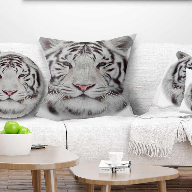 Tigre blanc du Bengale - coussin imprimé animal, 18 po x 18 po, Coussin décoratif