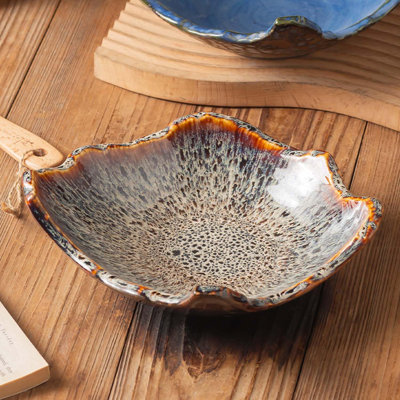 Petit bol décoratif en céramique de 8 po 1 pièce - Assiette de bonbons glaçure réactive à rebord irrégulier, bol à baies, fourre-tout d'entrée, plat à fruits de style japonais pour table ou décoration intérieure (glacis réactif)