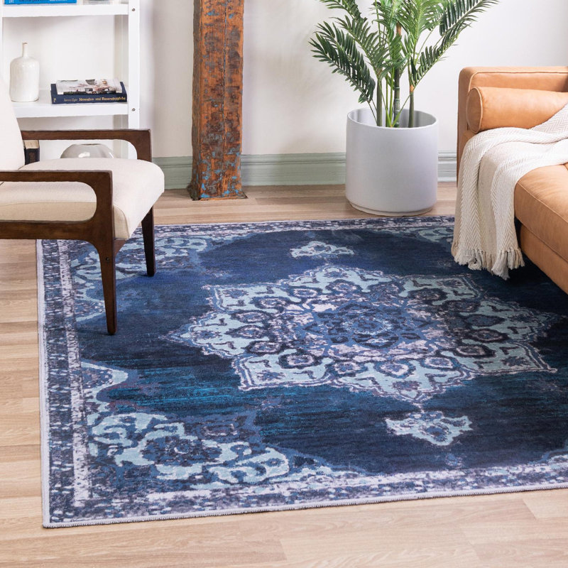 Tapis oriental gris / bleu Aten, Carré 5 pi 3 po x 5 pi 3 po