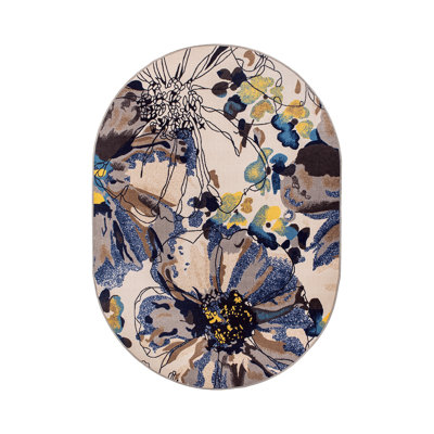 Dichiera Floral Brown/Navy/Cream Non-Slip Rubberback Area Rug