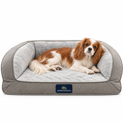 Serta Quilted Couch Orthopedic Bolster Cat & Dog Bed, Gray, Medium