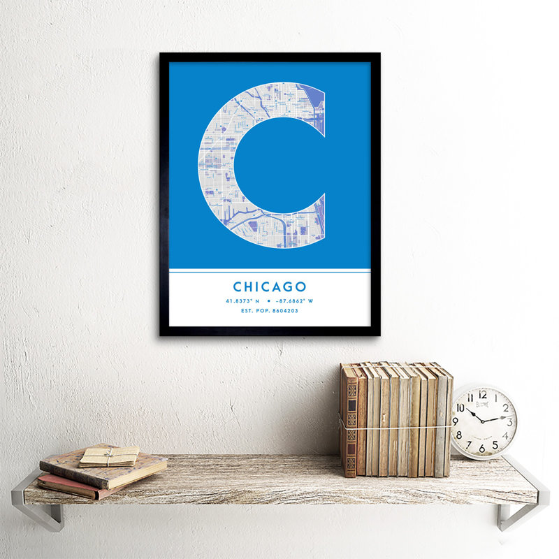 Chicago City Map Chicago Blue - Single Picture Frame Typography