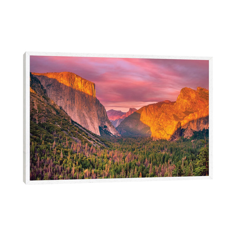Yosemite Valley Sunset by Marco Carmassi - Print on Canvas, 66.04 cm H x 45.72 cm W, White Framed