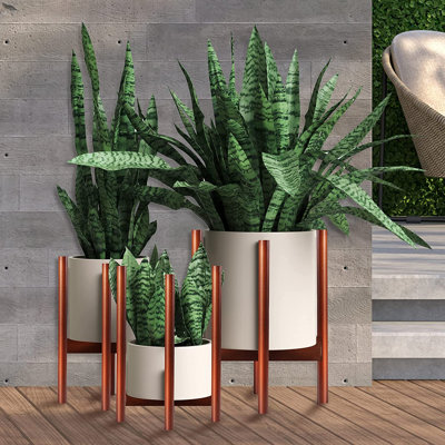 Support pour jardinière en bois de bambou 3 pièces Jahmez, largeur réglable de 8 à 12 pouces