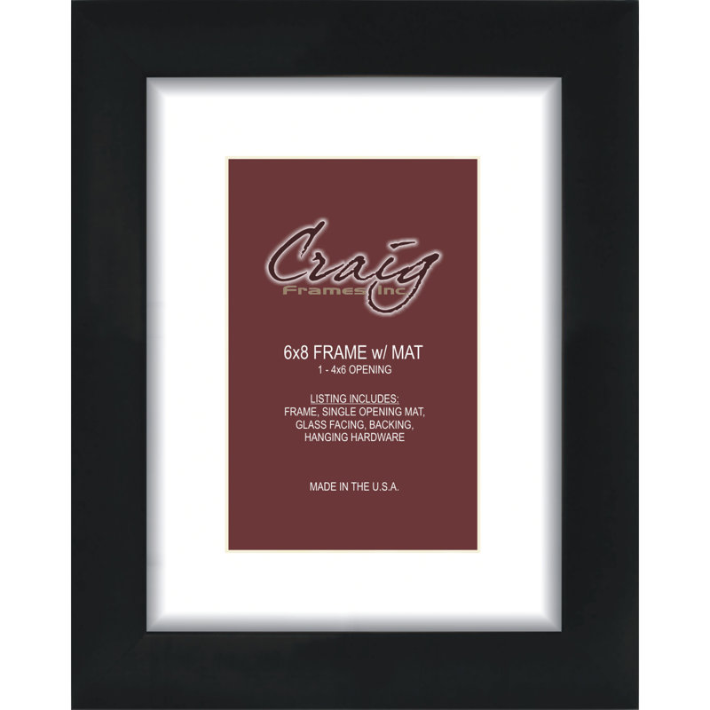 Ruyle Black Matte Picture Frame with Mat, 4" x 6", 6" x 8" Matted to 4" x 6"