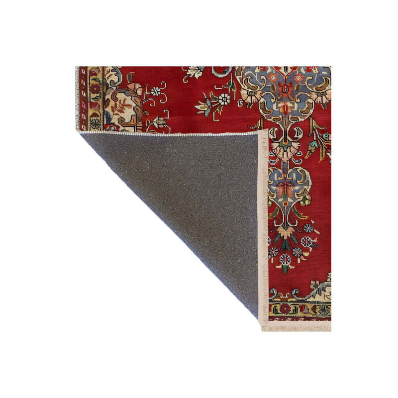 Tapis décoratif rétro à motif rouge traditionnel et traditionnel, Sous-tapis rectangulaire 4 pi 7 po x 6 pi 7 po inc