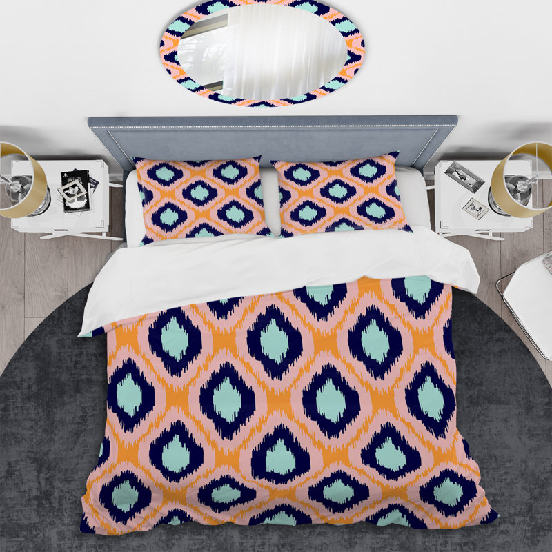 Blue Ikat Ogee - Abstract Duvet Cover Set - Microfiber Polyester, Twin Duvet Cover + 1 Standard Sham