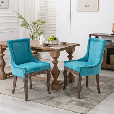 A&a furniture ultra side dining chairs | set of 2 | thickened fabric, solid wood legs | bronze nailhead