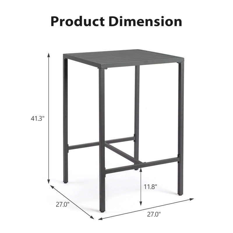 Table de bar d'extérieur en aluminium 27 po, gris, Gris