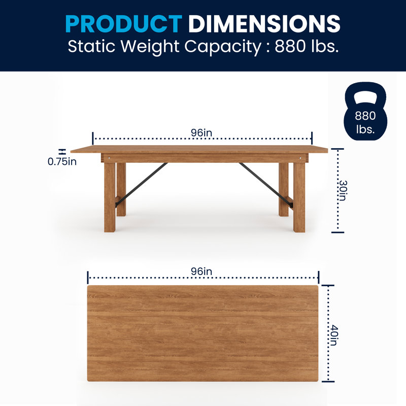 Dejon Rectangular Rustic Solid Pine Folding Dining Table by Flash Furniture, Antique Rustic, 30"H x 96"L x 40"W