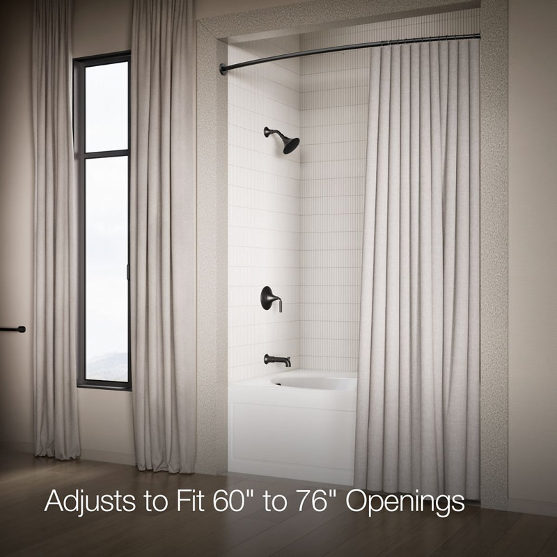 Expanse 76" Curved Fixed Shower Curtain Rod, Noir mat