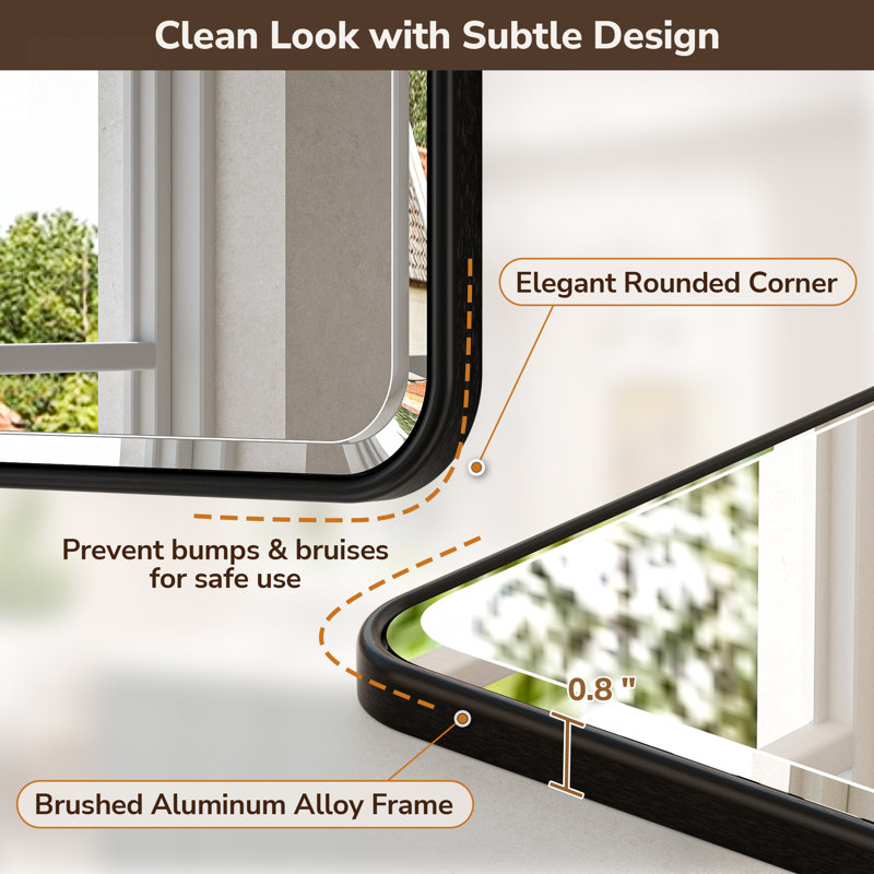 Beveled Bathroom Vanity Mirror with Aluminum Frame, Wall Accent Mirror, Tempered Glass, Matte Black, 30" x 24"