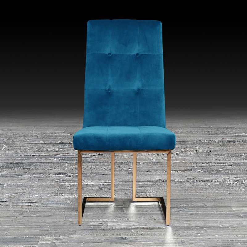 Chaise d'appoint en velours touffeté Jolle, Bleu foncé, Or