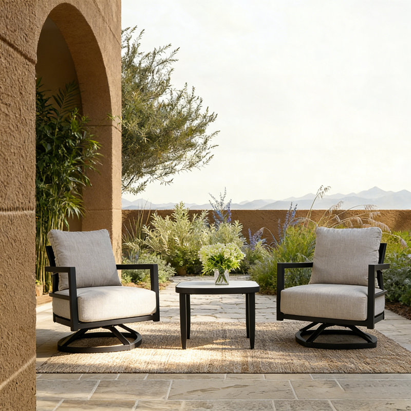 Ember Black 3-piece Aluminum Patio Conversation Set With Sunbrella Cast Silver Cushions