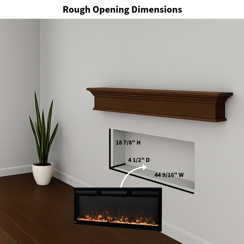 Sideline Fury Smart Electric Fireplace Recessed or Wall Mounted, 20" H x 46" W x 4.5" D