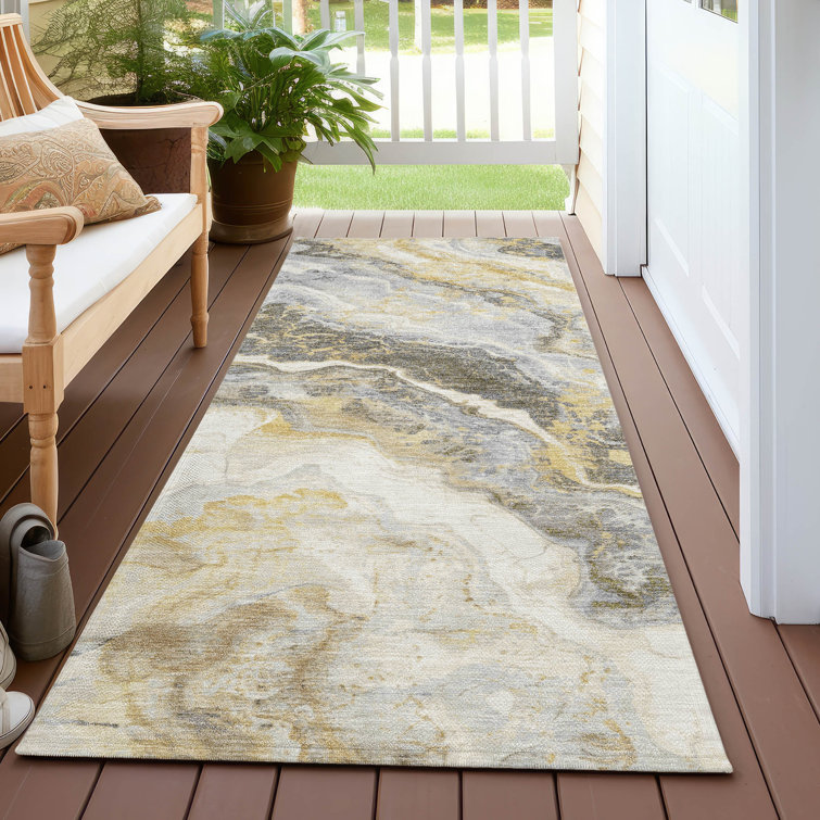 Machine Washable Indoor/Outdoor Cinead ACN1709 Gold Rug