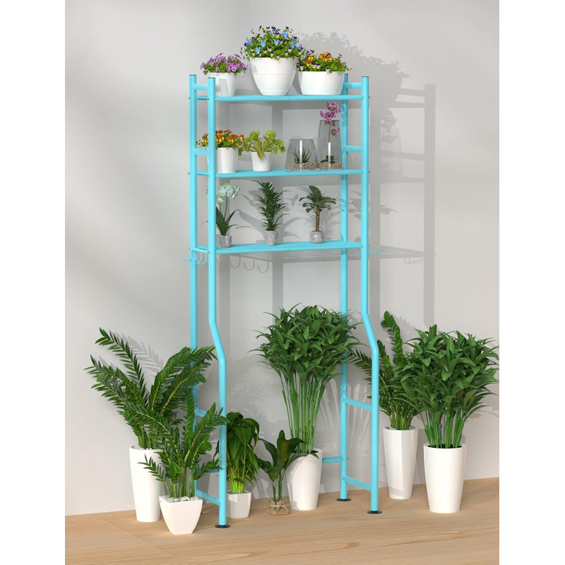 3-Tier Over The Toilet Storage, Freestanding Metal Bathroom Shelves With 4 Hooks, Over Toilet Storage Shelf With Paper Holder, Above The Toilet Shelf For Bathroom Storage