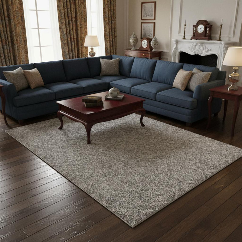 Tapis touffeté à la main à motif de médaillon floral en laine gris et gris 8 pi x 11 pi