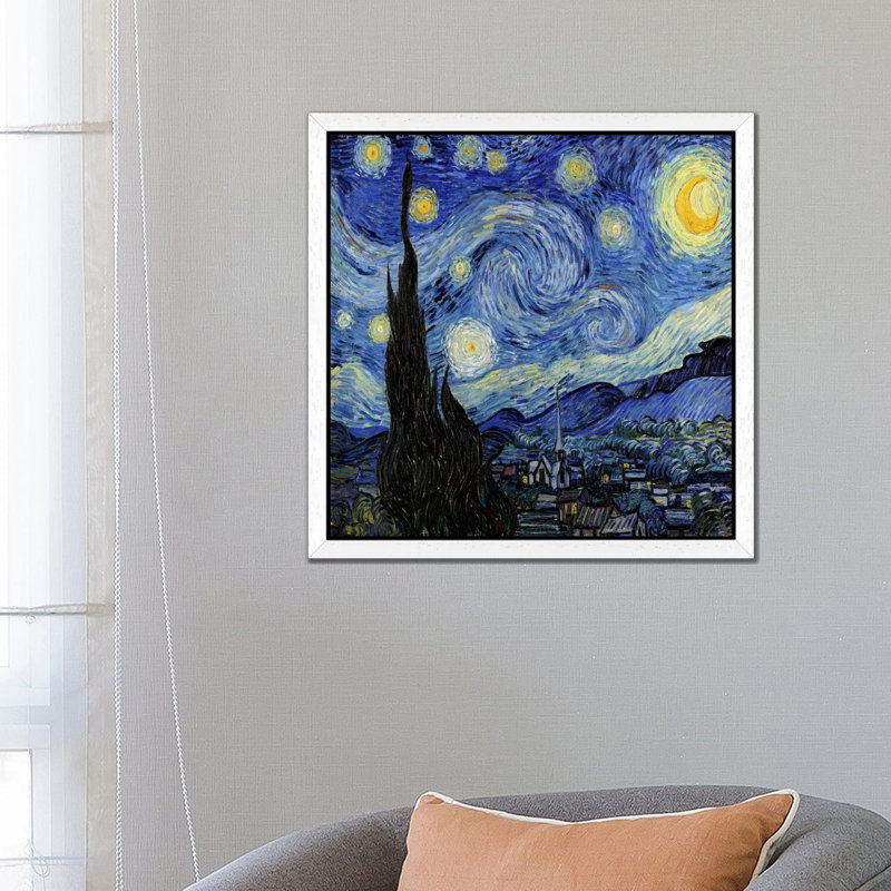 The Starry Night by Vincent Van Gogh - Floater Frame Painting on Canvas, 66.04 cm H x 66.04 cm W, White