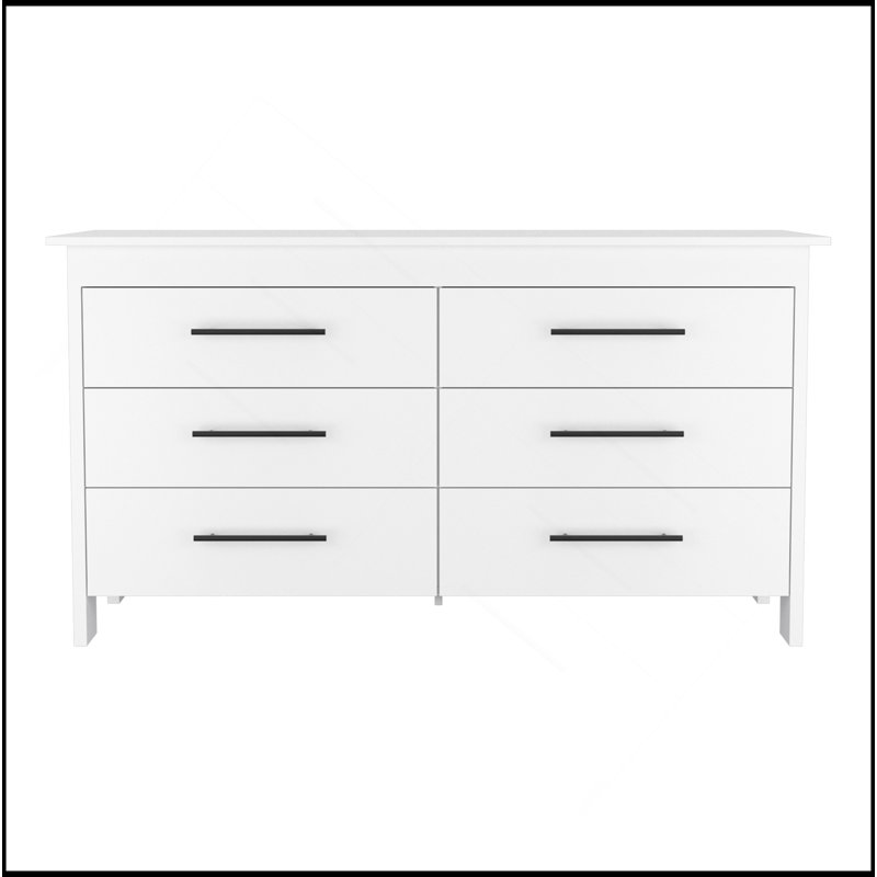Commode double 6 tiroirs Wezz, chambre à coucher, blanc, Blanc