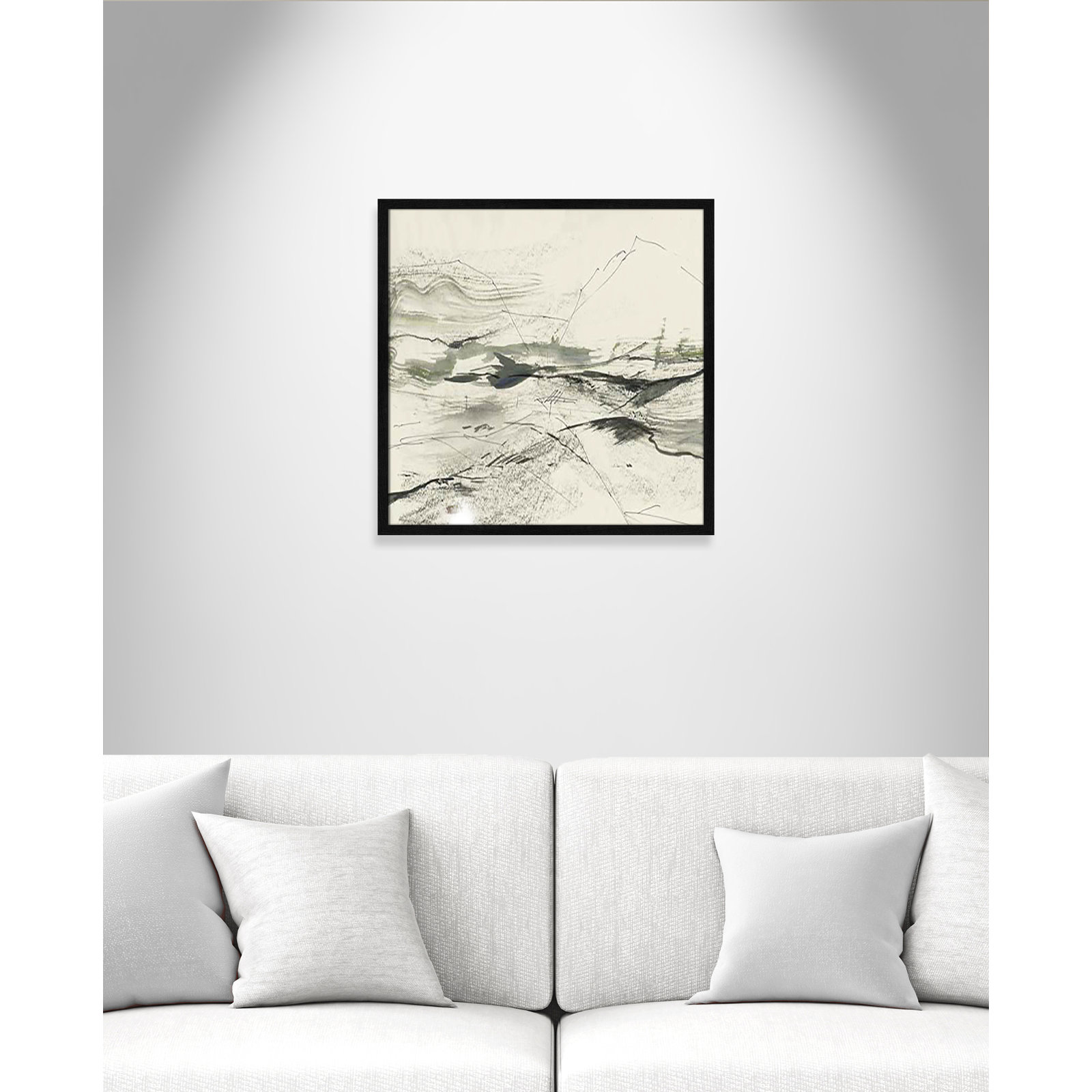 Green Sketches Print, 23.5" H x 23.5" W x 1.25" D, Black Slim Framed